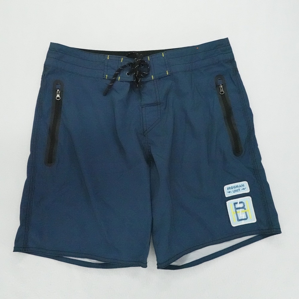 Howler Brothers Board Shorts Mens 32 Blue Frogman Unit Patch Zip Pockets Swim